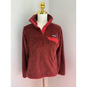 Patagonia Fleece Pullover Jacket Womens Medium Red 1/4 Zip Pocket Cozy Warm